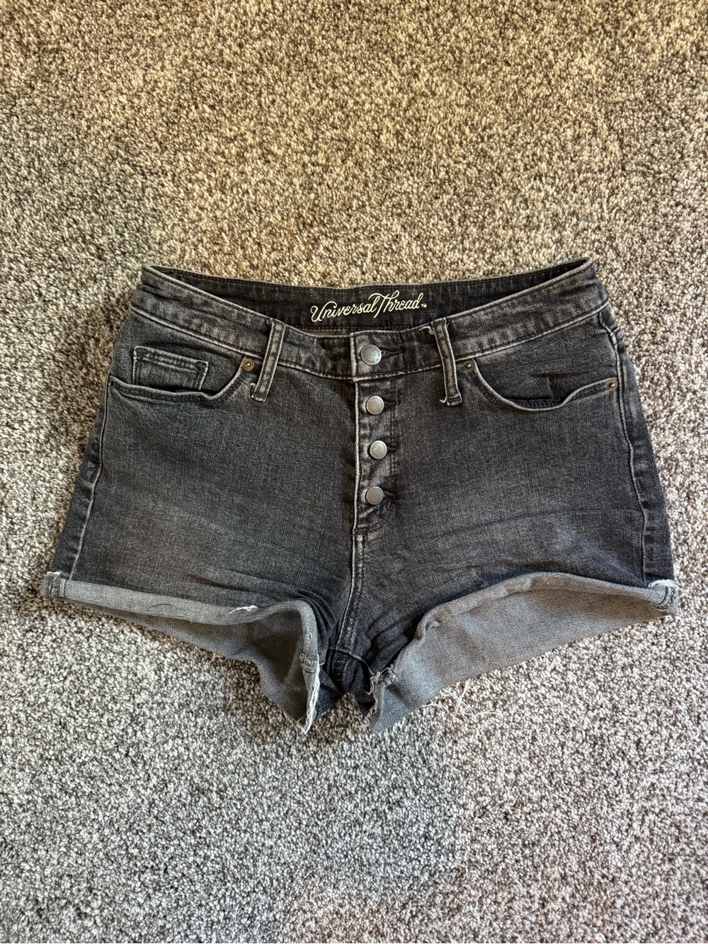 Universal Thread Women's Button-Front Rolled Hem Black Denim Shorts